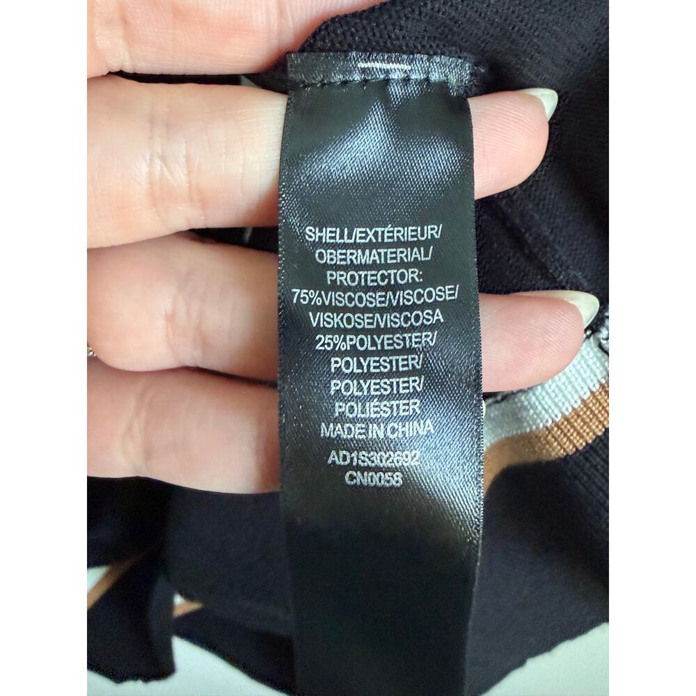Adrianna Papell Double Tipped Tie Neck Sweater Black Ivory Camel Womens XL NWT - Picture 8 of 9